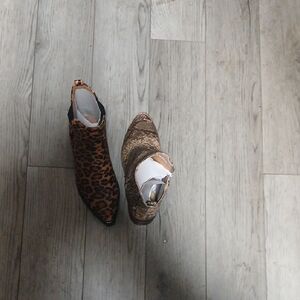 Leopard and Tan Ankle Boots